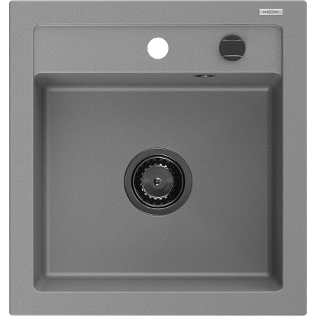 Mexen Vito gránit mosogató 1 rekeszes 520 x 490 mm, szürke, fekete szifonnal - 6503521000-71-B