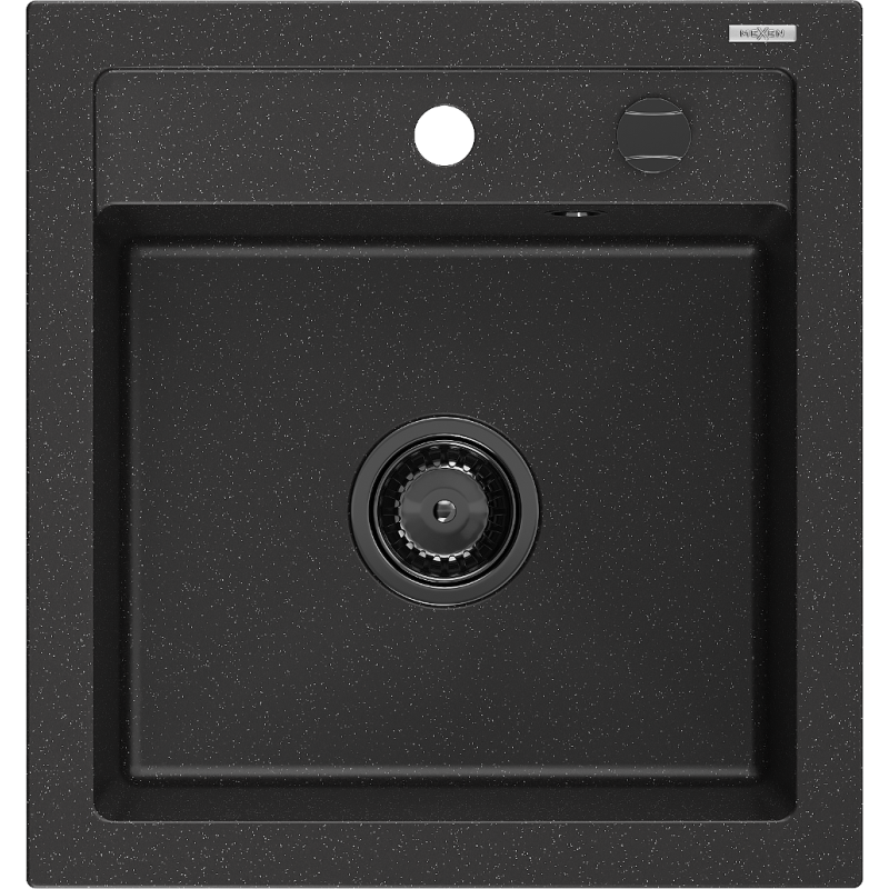 Mexen Vito 1-medencés gránit mosogató 520 x 490 mm, Fekete/Fém ezüst, szifon Fekete - 6503521000-73-B