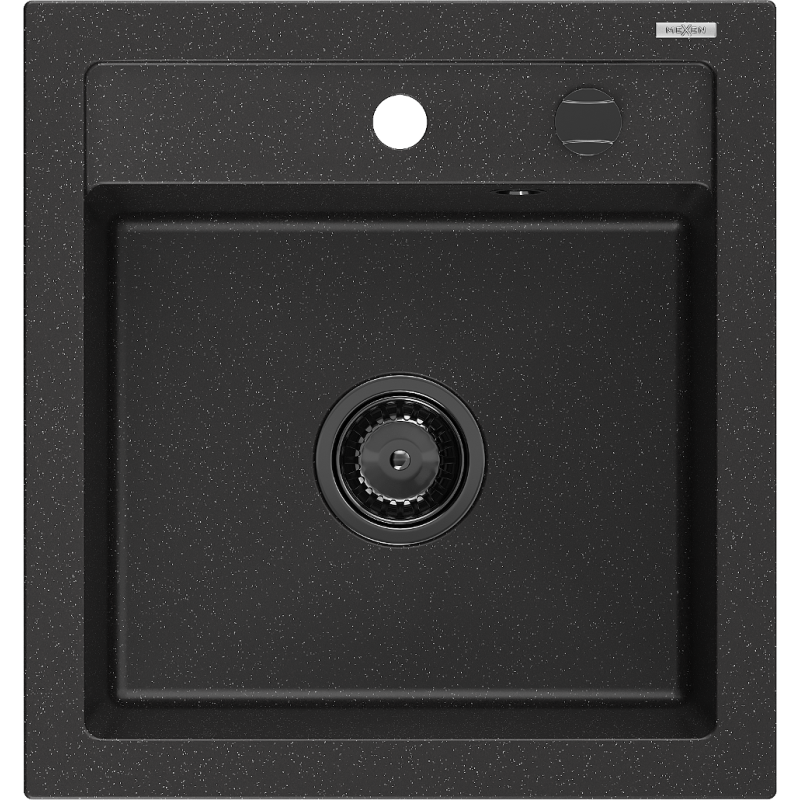 Mexen Vito chiuvetă de granit cu 1 compartiment 520 x 490 mm, Neagră/Argintiu metalic, sifon Neagră - 6503521000-73-B