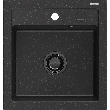 Mexen Vito chiuvetă de granit cu 1 compartiment 520 x 490 mm, negru/argintiu metalizat, sifon negru - 6503521000-73-B