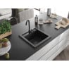 Mexen Vito chiuvetă de granit cu 1 compartiment 520 x 490 mm, Neagră/Argintiu metalic, sifon Neagră - 6503521000-73-B