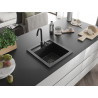 Mexen Vito gránit mosogató 1 medencés 520 x 490 mm, fekete/ezüst metál, fekete szifon - 6503521000-73-B