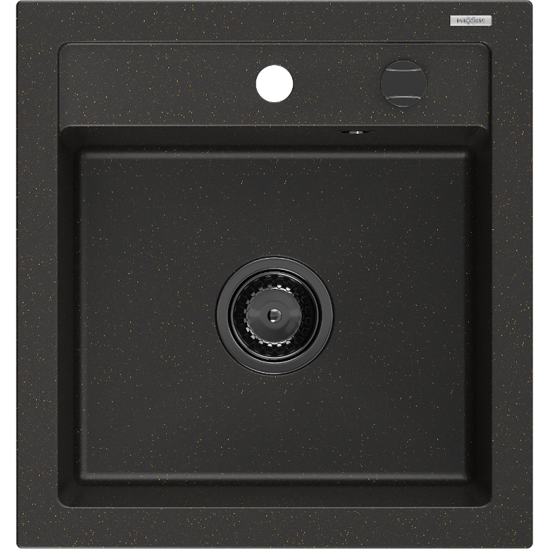 Mexen Vito chiuvetă de granit cu 1 compartiment 520 x 490 mm, Neagră/Auriu metalic, sifon Neagră - 6503521000-75-B