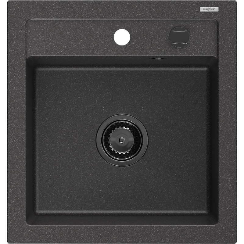 Mexen Vito Gránit mosogató 1-medencés 520 x 490 mm, fekete pöttyös, fekete szifon - 6503521000-76-B