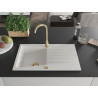 Mexen Cesar chiuvetă din granit cu 1 compartiment și picurător 775 x 470 mm, albă, sifon auriu - 6514771010-20-G