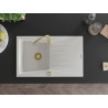 Mexen Cesar gránit mosogató egy medencés csepegtetővel 775 x 470 mm, fehér, arany szifon - 6514771010-20-G