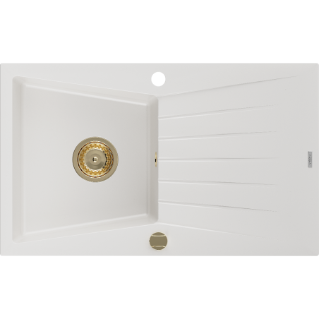 Mexen Cesar1-medencés gránit mosogató edényszárítóval 775 x 470 mm, Fehér, szifon Arany - 6514771010-20-G