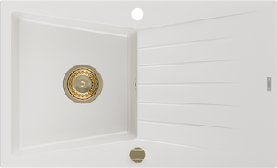 Mexen Cesar chiuvetă de granit cu 1 compartiment cu picurător 775 x 470 mm, alb, sifon auriu - 6514771010-20-G