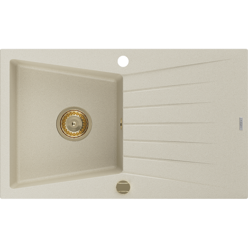 Mexen Cesar 1 rekeszes, csepptálcás gránit mosogató 775 x 470 mm, bézs, arany szifon - 6514771010-69-G