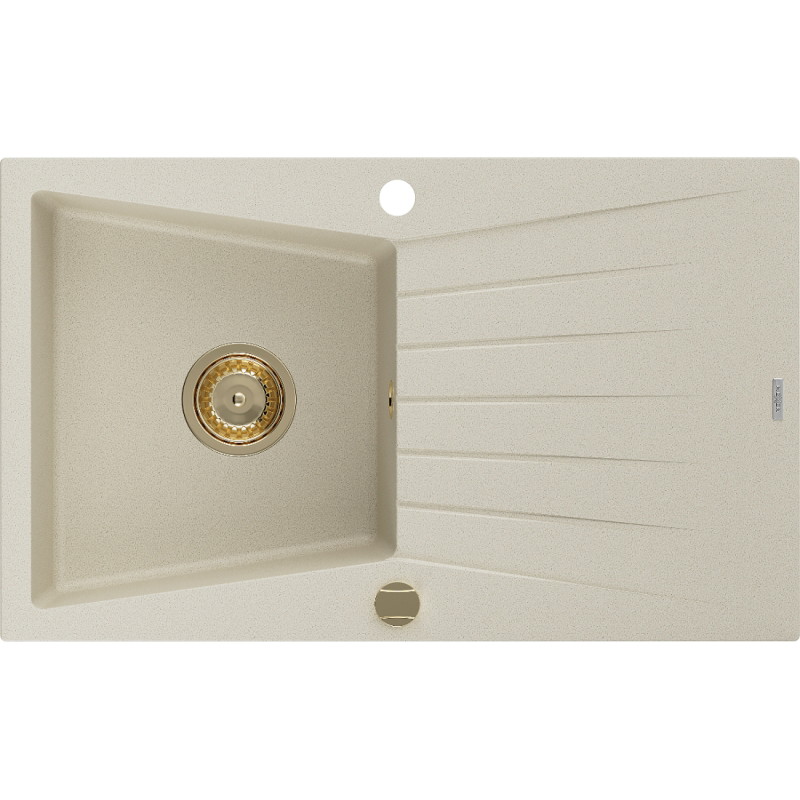 Mexen Cesar gránit mosogató egykamrás csepegtetővel 775 x 470 mm, bézs, arany szifon - 6514771010-69-G