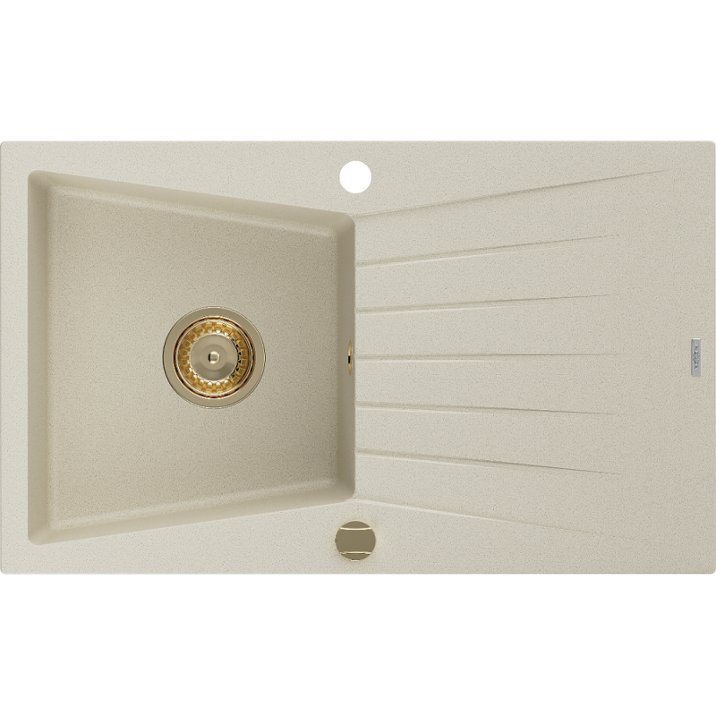Mexen Cesar1-medencés gránit mosogató edényszárítóval 775 x 470 mm, Bézs, szifon Arany - 6514771010-69-G