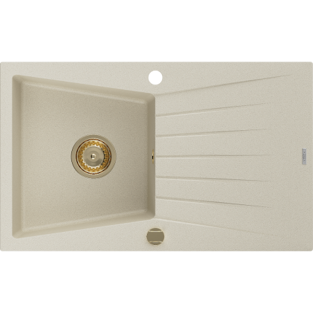 Mexen Cesar 1 rekeszes, csepptálcás gránit mosogató 775 x 470 mm, bézs, arany szifon - 6514771010-69-G