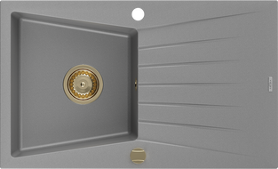 Mexen Cesar 1 rekeszes gránit mosogató lefolyóval 775 x 470 mm, szürke, arany szifon - 6514771010-71-G