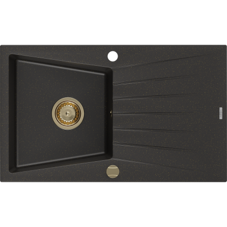 Mexen Cesar1-medencés gránit mosogató edényszárítóval 775 x 470 mm, Fekete/Fém arany, szifon Arany - 6514771010-75-G