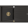 Mexen Cesar 1 rekeszes gránit mosogató csepegtetővel 775 x 470 mm, fekete/arany metál, arany szifon - 6514771010-75-G