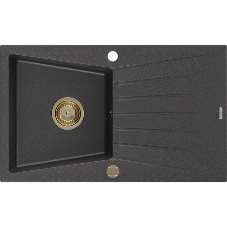 Mexen Cesar1-medencés gránit mosogató edényszárítóval 775 x 470 mm, Fekete foltos, szifon Arany - 6514771010-76-G