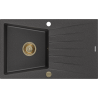 Mexen Cesar chiuvetă de granit cu o cuvă și scurgător 775 x 470 mm, negru cu puncte, sifon auriu - 6514771010-76-G