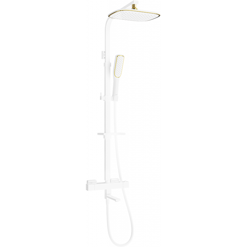Mexen CQ49 set cadă-duș cu duș de ploaie și baterie termostatică, alb/auriu - 779104995-25