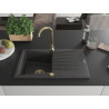 Mexen Cesar gránit mosogató 1 medencés csepegtetővel 775 x 470 mm, fekete pöttyös, arany szifon - 6514771010-76-G
