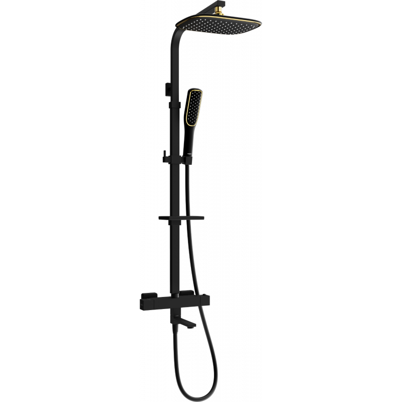 Mexen CQ49 set cadă-duș cu duș deasupra și baterie termostatică, negru/auriu - 779104995-75