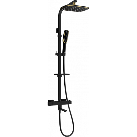 Mexen CQ49 set cadă-duș cu pară de tip ploaie și baterie termostatică, Neagră/Aurie - 779104995-75