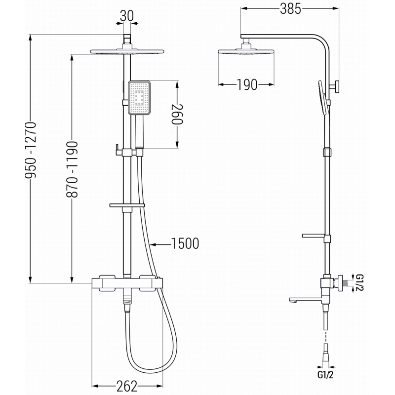 Mexen CQ54 fürdőkád-zuhanyzó szett esőztetővel és termosztatikus csapteleppel, fekete/króm - 779105495-71