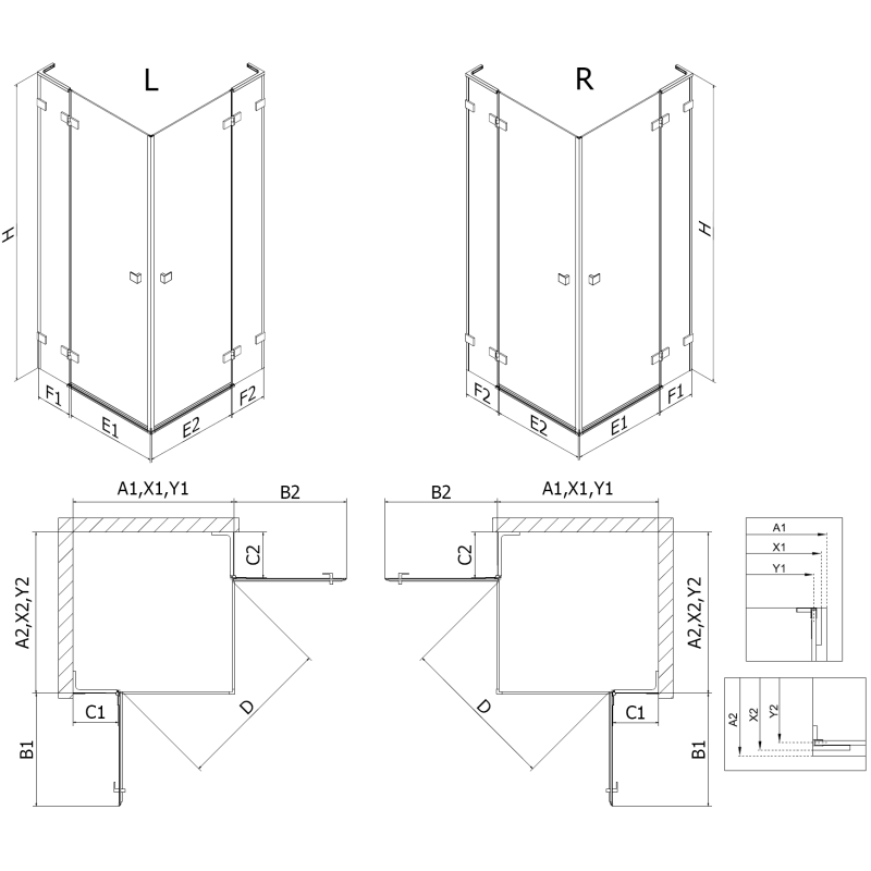 Mexen Lunar L Duo cabină de duș cu ușă dreaptă 120 x 105 cm, transparent, metal pistol - 834L-120P-105L-95-00