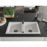 Mexen Mario gránit kétmedencés mosogató 820 x 436 mm, fehér, fekete szifon - 6504822000-20-B