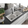 Mexen Mario chiuvetă de granit cu 2 compartimente 820 x 436 mm, albă, sifon negru - 6504822000-20-B