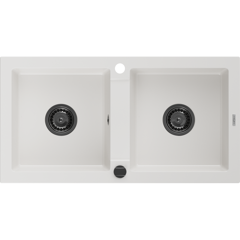 Mexen Mario gránit kétmedencés mosogató 820 x 436 mm, fehér, fekete szifon - 6504822000-20-B