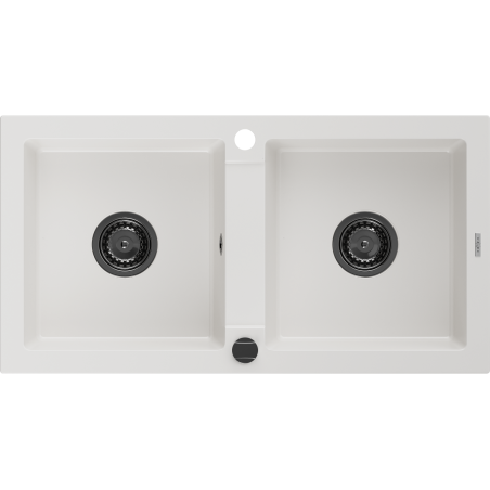 Mexen Mario chiuvetă de granit cu 2 compartimente 820 x 436 mm, albă, sifon negru - 6504822000-20-B