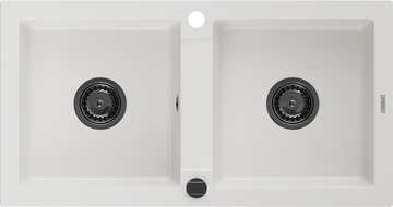 Mexen Mario 2-medencés gránit mosogató 820 x 436 mm, Fehér, szifon Fekete - 6504822000-20-B