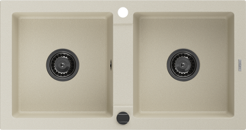 Mexen Mario chiuvetă din granit cu 2 compartimente 820 x 436 mm, bej, sifon negru - 6504822000-69-B