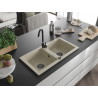 Mexen Mario chiuvetă de bucătărie din granit cu 2 compartimente 820 x 436 mm, bej, sifon negru - 6504822000-69-B