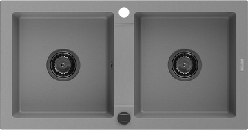 Mexen Mario gránit mosogató 2 rekeszes 820 x 436 mm, szürke, fekete szifon - 6504822000-71-B
