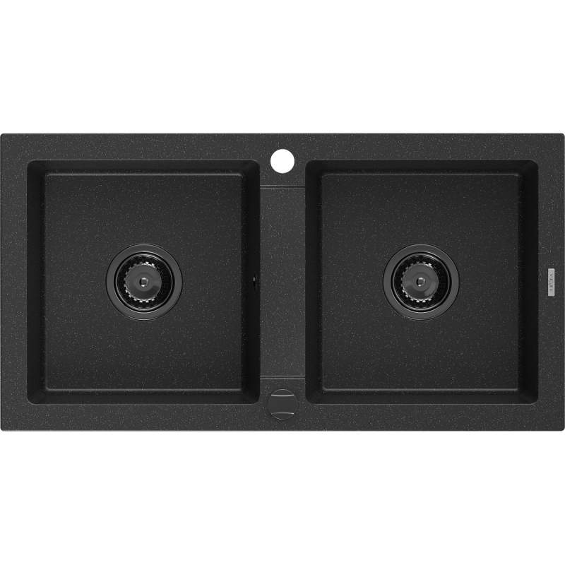 Mexen Mario 2-medencés gránit mosogató 820 x 436 mm, Fekete/Fém ezüst, szifon Fekete - 6504822000-73-B