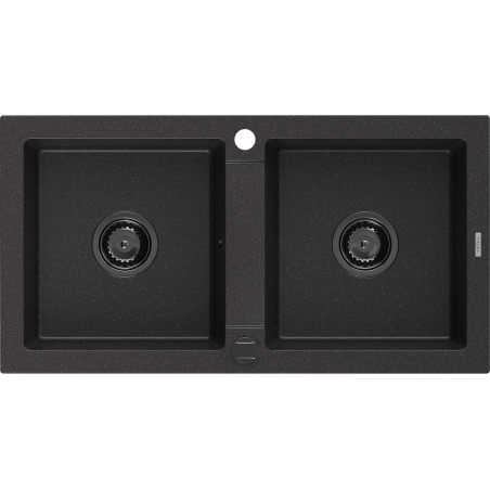 Mexen Mario 2-medencés gránit mosogató 820 x 436 mm, Fekete/Fém ezüst, szifon Fekete - 6504822000-73-B