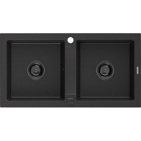 Mexen Mario chiuvetă de granit cu 2 cuve 820 x 436 mm, neagră/argintiu metalizat, sifon negru - 6504822000-73-B