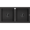 Mexen Mario Chiuvetă de granit cu 2 compartimente 820 x 436 mm, Neagră/Argintiu metalic, sifon Neagră - 6504822000-73-B