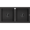 Mexen Mario chiuvetă de granit cu 2 cuve 820 x 436 mm, neagră/argintiu metalizat, sifon negru - 6504822000-73-B