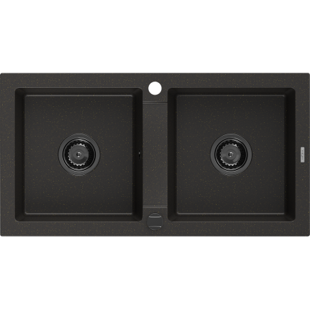 Mexen Mario Chiuvetă de granit cu 2 compartimente 820 x 436 mm, Neagră/Auriu metalic, sifon Neagră - 6504822000-75-B
