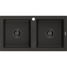 Mexen Mario Chiuvetă de granit cu 2 compartimente 820 x 436 mm, Neagră/Auriu metalic, sifon Neagră - 6504822000-75-B