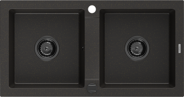 Mexen Mario gránit mosogató 2 kamrás 820 x 436 mm, fekete/arany metál, fekete szifon - 6504822000-75-B