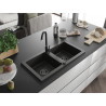 Mexen Mario chiuvetă de granit cu 2 cuve 820 x 436 mm, negru/auriu metalic, sifon negru - 6504822000-75-B