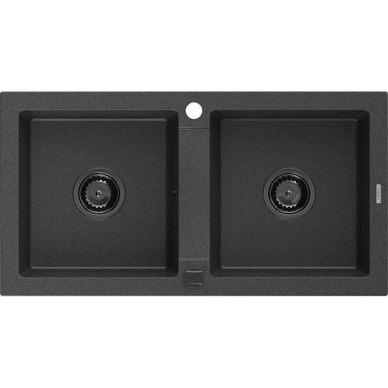 Mexen Mario Chiuvetă de granit cu 2 compartimente 820 x 436 mm, Neagră picățele, sifon Neagră - 6504822000-76-B