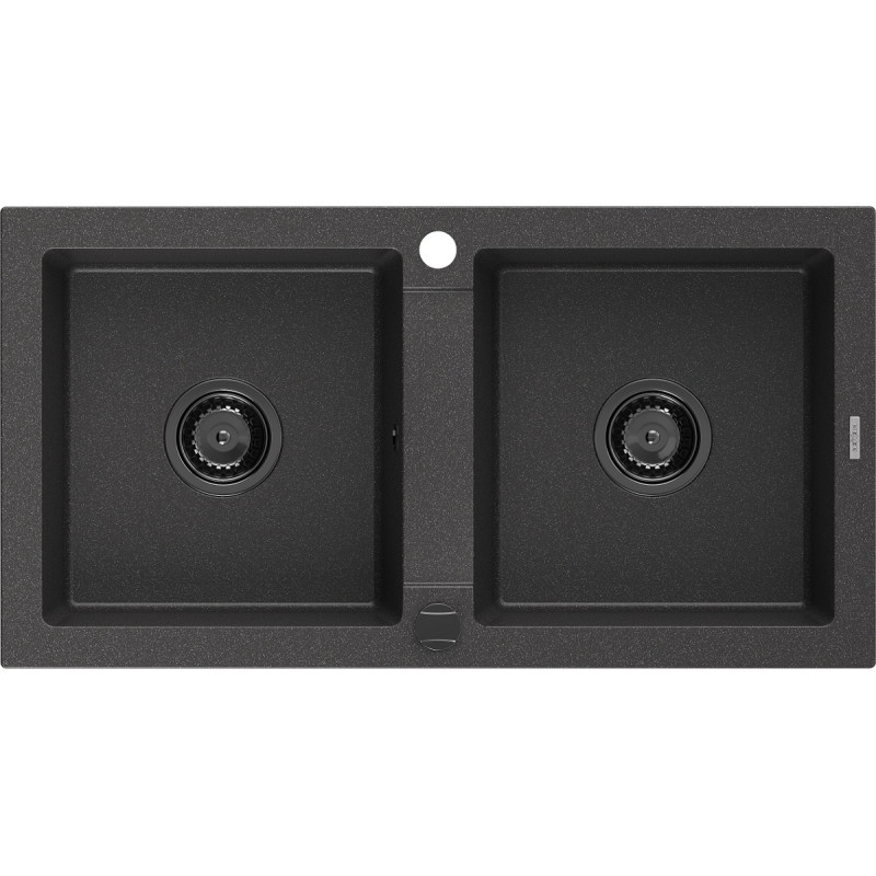 Mexen Mario gránit mosogató 2-medencés 820 x 436 mm, fekete pöttyös, fekete szifon - 6504822000-76-B