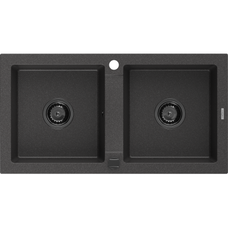Mexen Mario Chiuvetă de granit cu 2 compartimente 820 x 436 mm, Neagră picățele, sifon Neagră - 6504822000-76-B