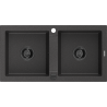 Mexen Mario gránit kétmedencés mosogató 820 x 436 mm, fekete pettyes, fekete szifon - 6504822000-76-B