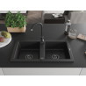 Mexen Mario 2 rekeszes gránit mosogató, 820 x 436 mm, fekete, fekete szifon - 6504822000-77-B