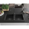 Mexen Mario Chiuvetă de granit cu 2 compartimente 820 x 436 mm, Neagră, sifon Neagră - 6504822000-77-B
